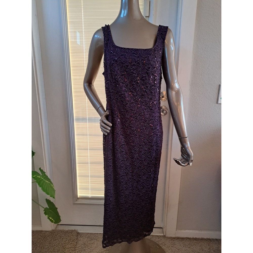 Alex Evenings Purple Sequin Lace Sheath Dress Square Neck Formal 18W
